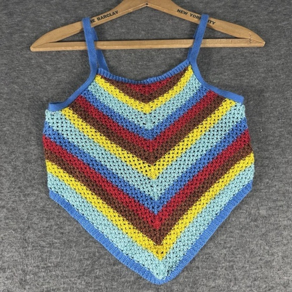 Almost Famous‎ Crochet Striped Sleeveless Top Multicolor Size S Boho Festival